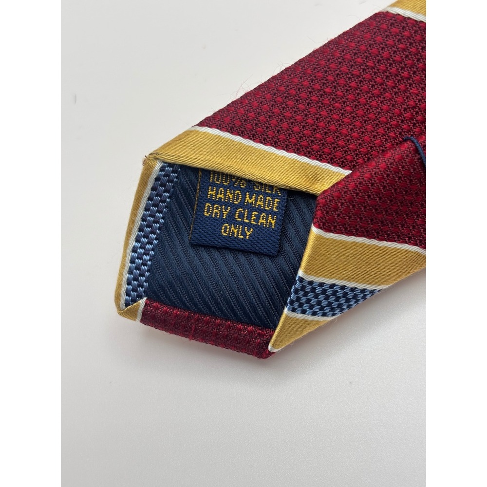 Henry Jacobson Mens Silk Tie Burgundy Gold Blue Striped Regimental Hand Made - Picture 5 of 8